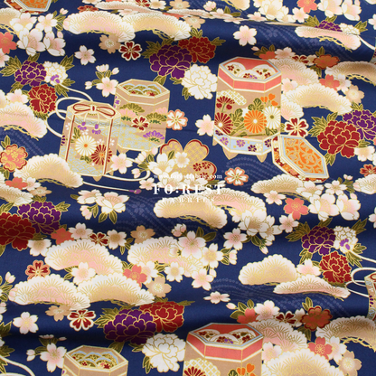 cotton - Cherry blossom Gift Box fabric Navy