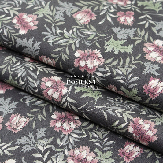 cotton - Dried Flowers fabric Charcoal Black