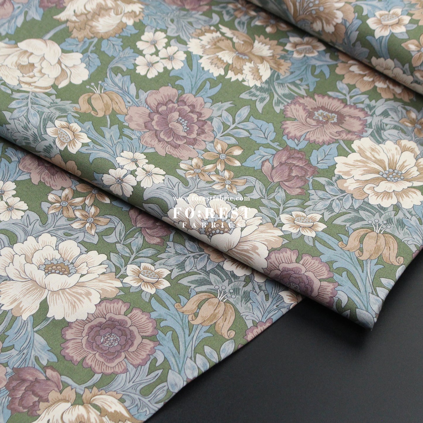 cotton - Gentle Flowers fabric Moss