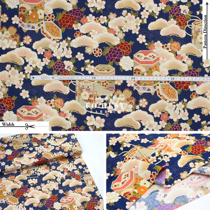 cotton - Cherry blossom Gift Box fabric Navy