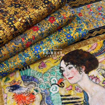 cotton - Gustav Klimt Flower Metallic fabric gold