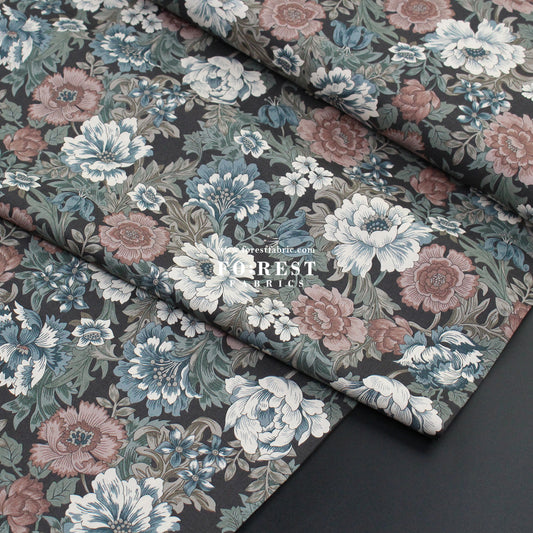 cotton - Gentle Flowers fabric Charcoal Black