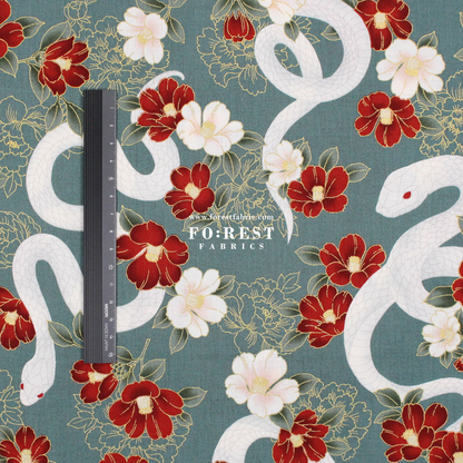 cotton - Sanke Peony金彩白蛇 fabric Green