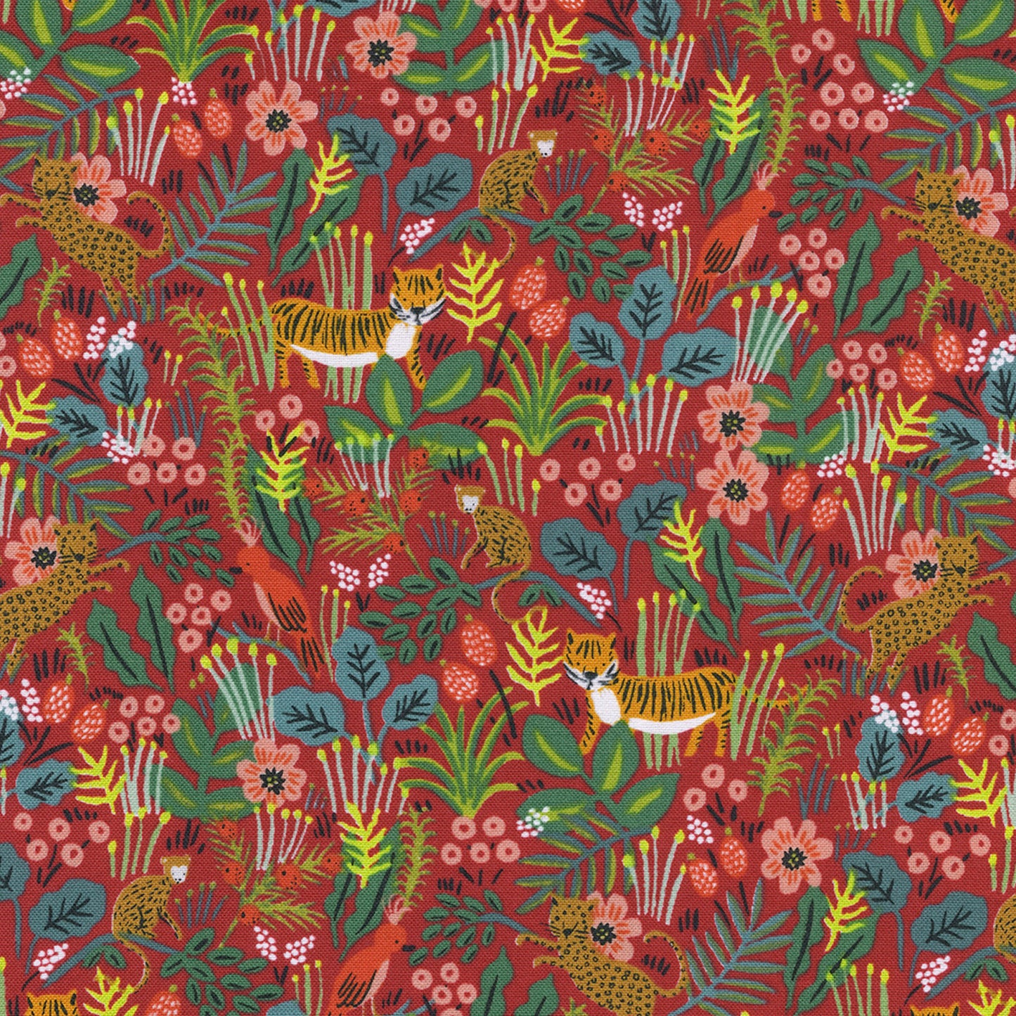 cotton - Jungle Forest fabric Red