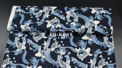 cotton - Koi Fuji mountain with metallic fabric Navy