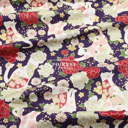 cotton - Peony Blooms cat fabric Purple