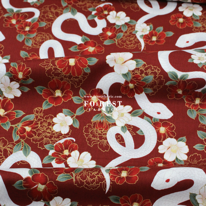 cotton - Sanke Peony金彩白蛇 fabric Red