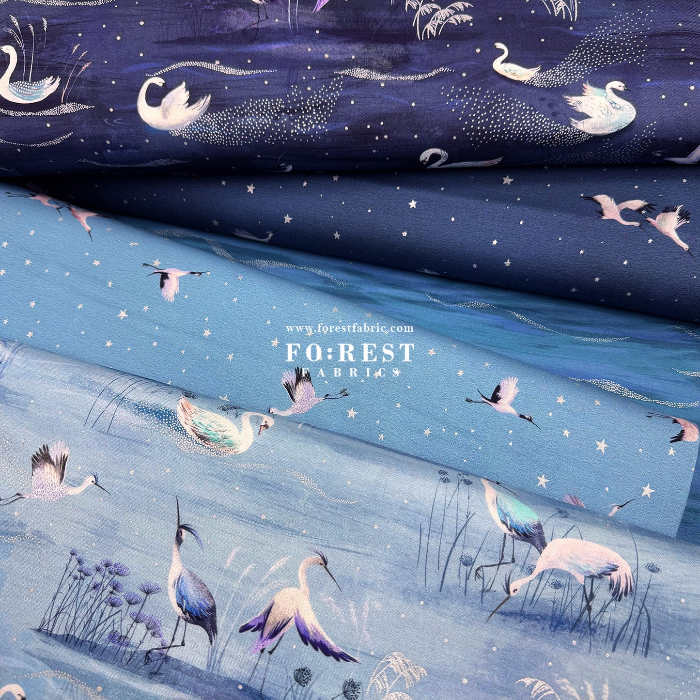 cotton - Ice Lake Starry Night Metallic fabric