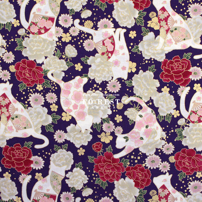 cotton - Peony Blooms cat fabric Purple