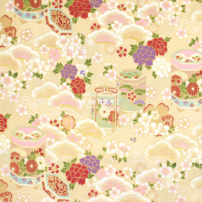 cotton - Cherry blossom Gift Box fabric Cream