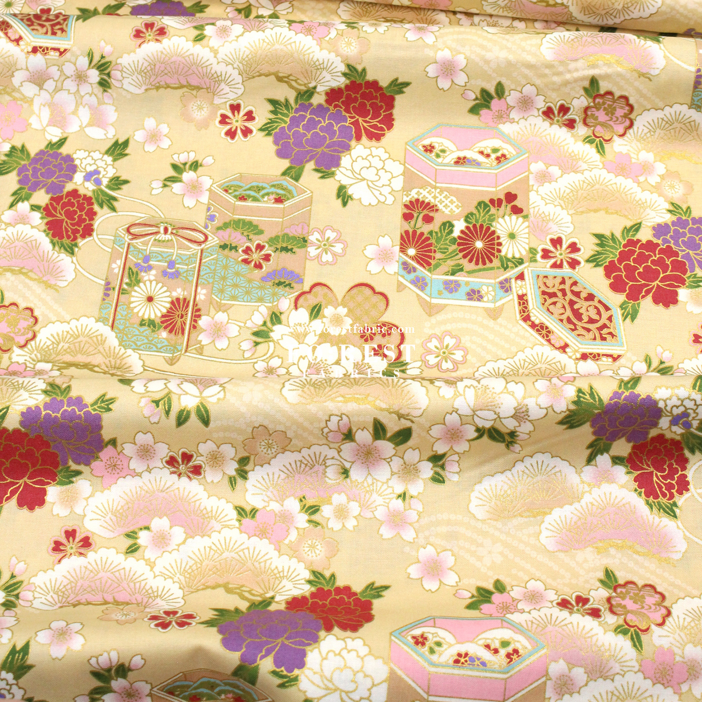 cotton - Cherry blossom Gift Box fabric Cream