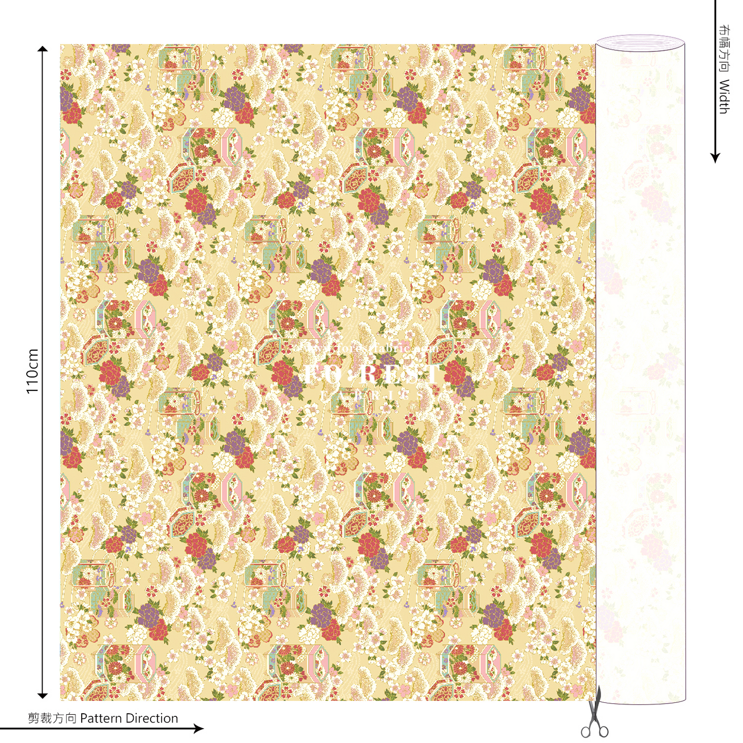 cotton - Cherry blossom Gift Box fabric Cream