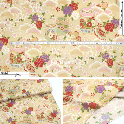 cotton - Cherry blossom Gift Box fabric Cream