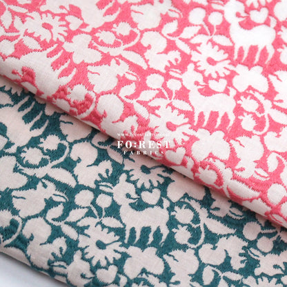 Cotton Lawn Embroidery - Powder Flake Pink x Green