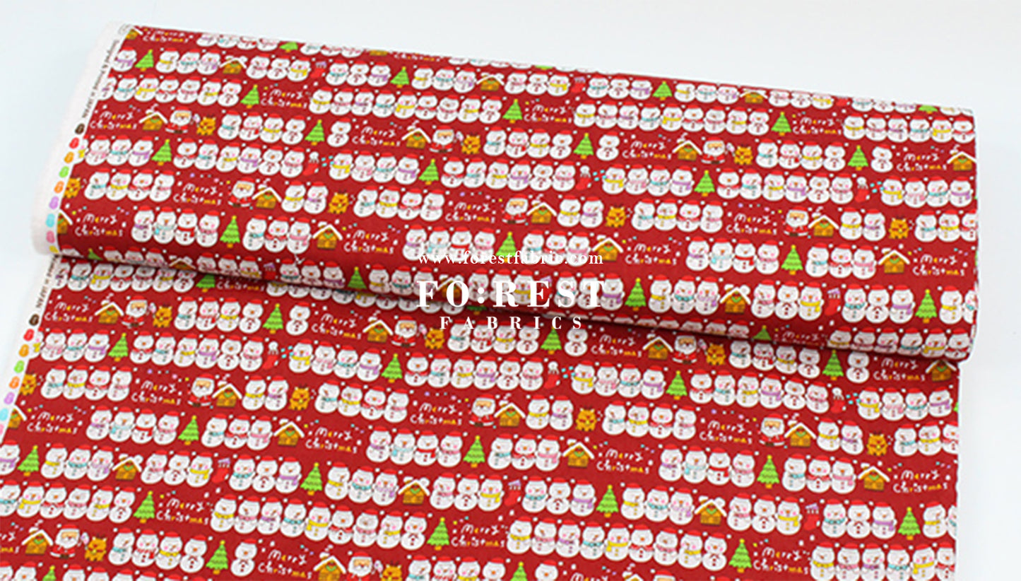 cotton - christmas Snow man fabric Red