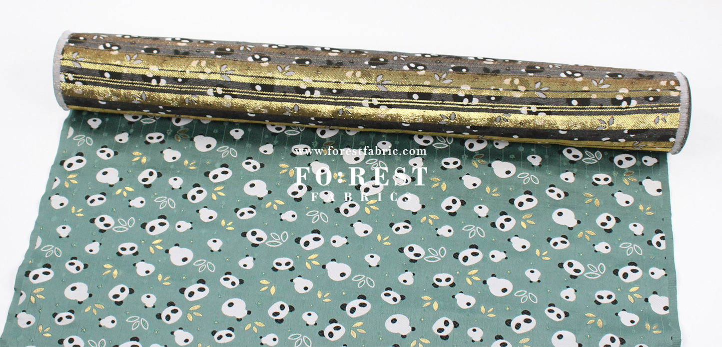 Gold Brocade - Panda fabric Moss