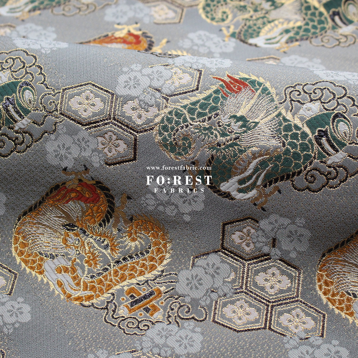 Gold Brocade - Dragon 六甲龍 fabric Gray