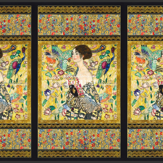 cotton - Gustav Klimt Lady with a fan Panel fabric