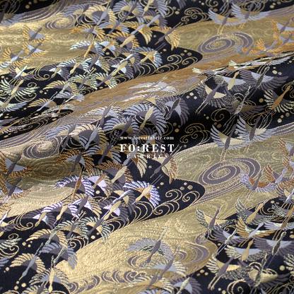 Gold Brocade - In the Sky fabric BLACK