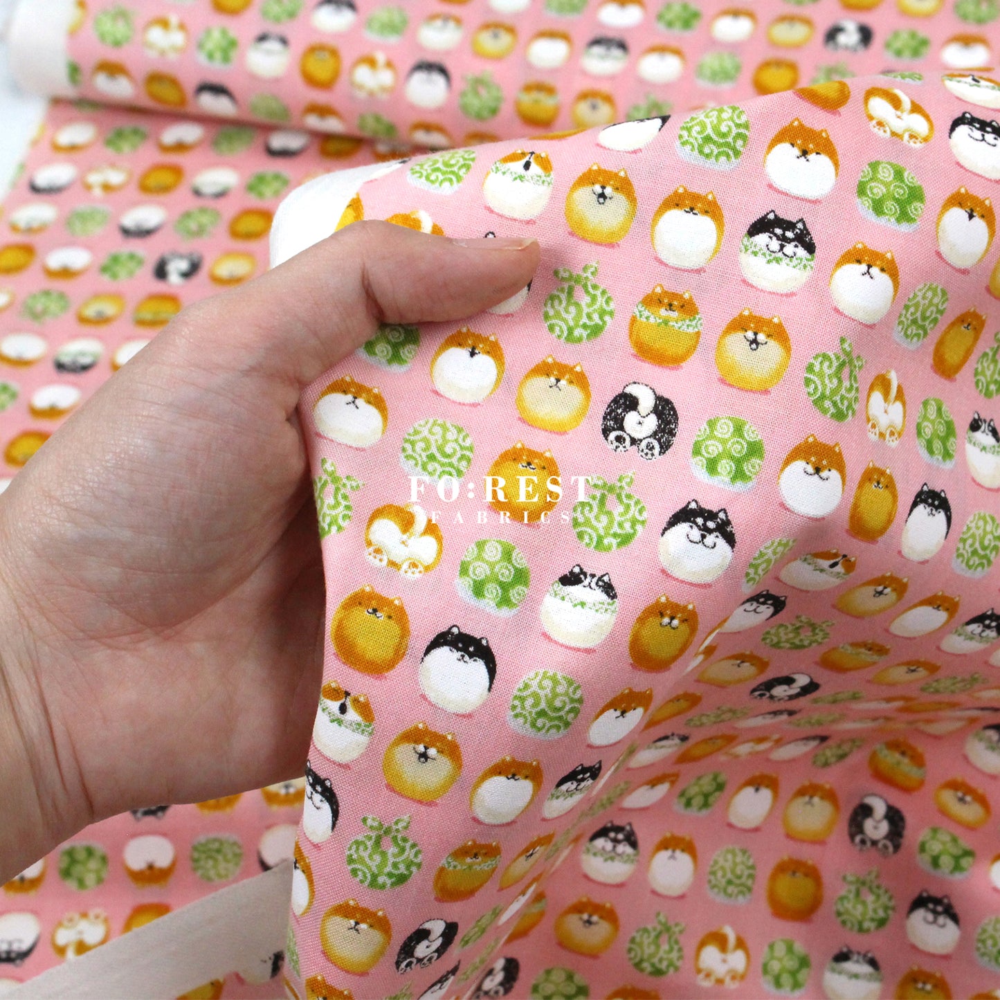 cotton - TravellingShiba Inu fabric Pink