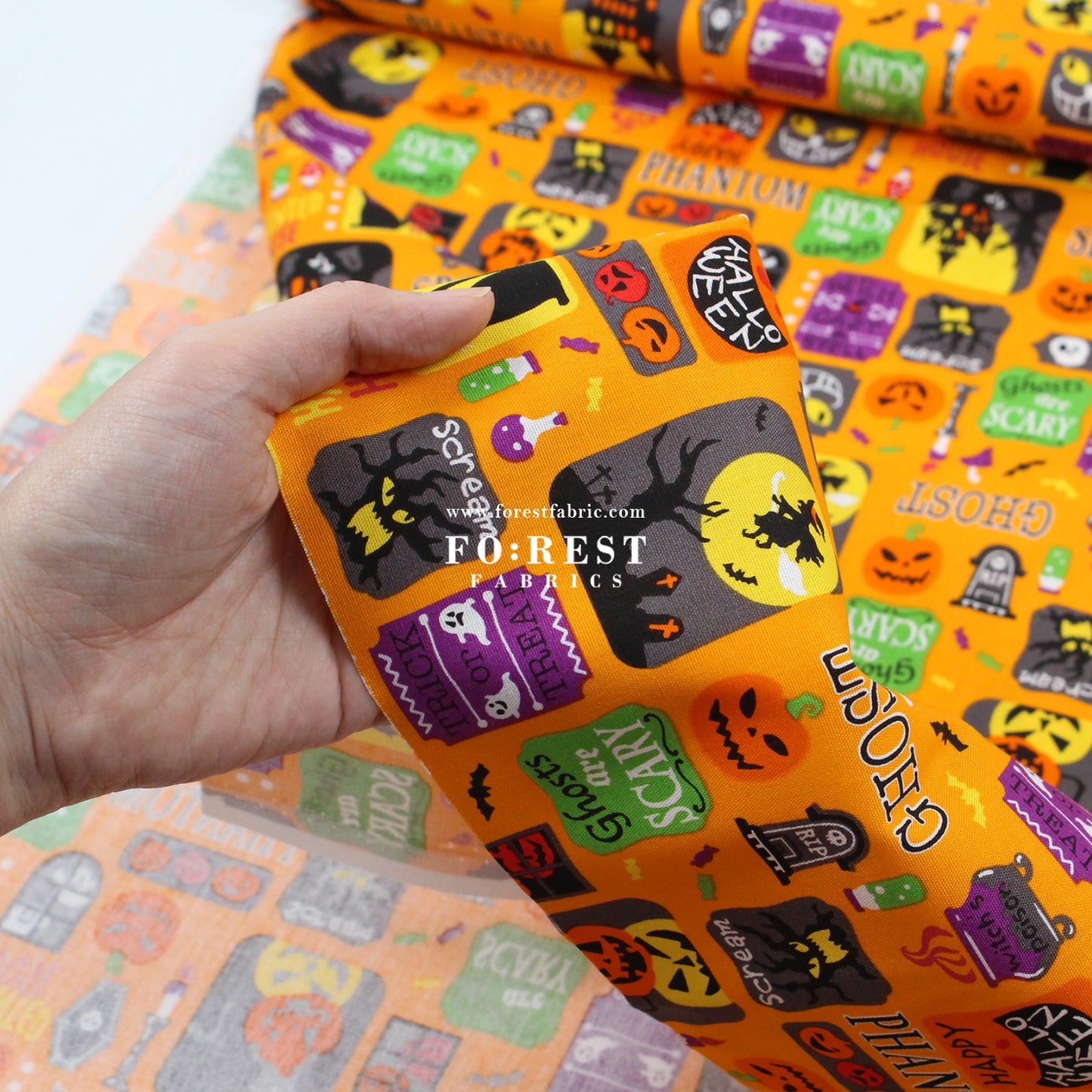 cotton - Halloween CATS fabric Orange