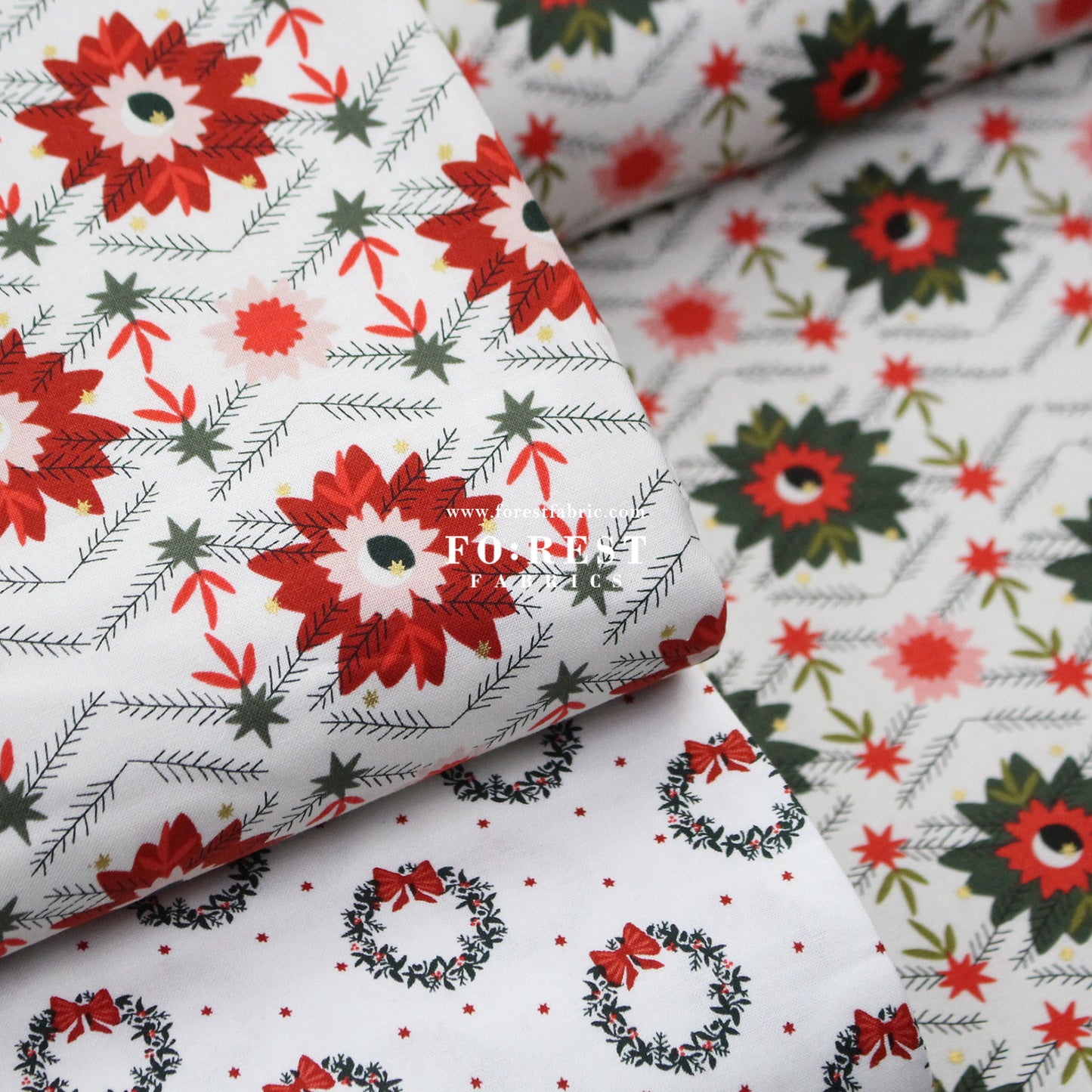 cotton - Poinsettia Mistletoe Metallic fabric