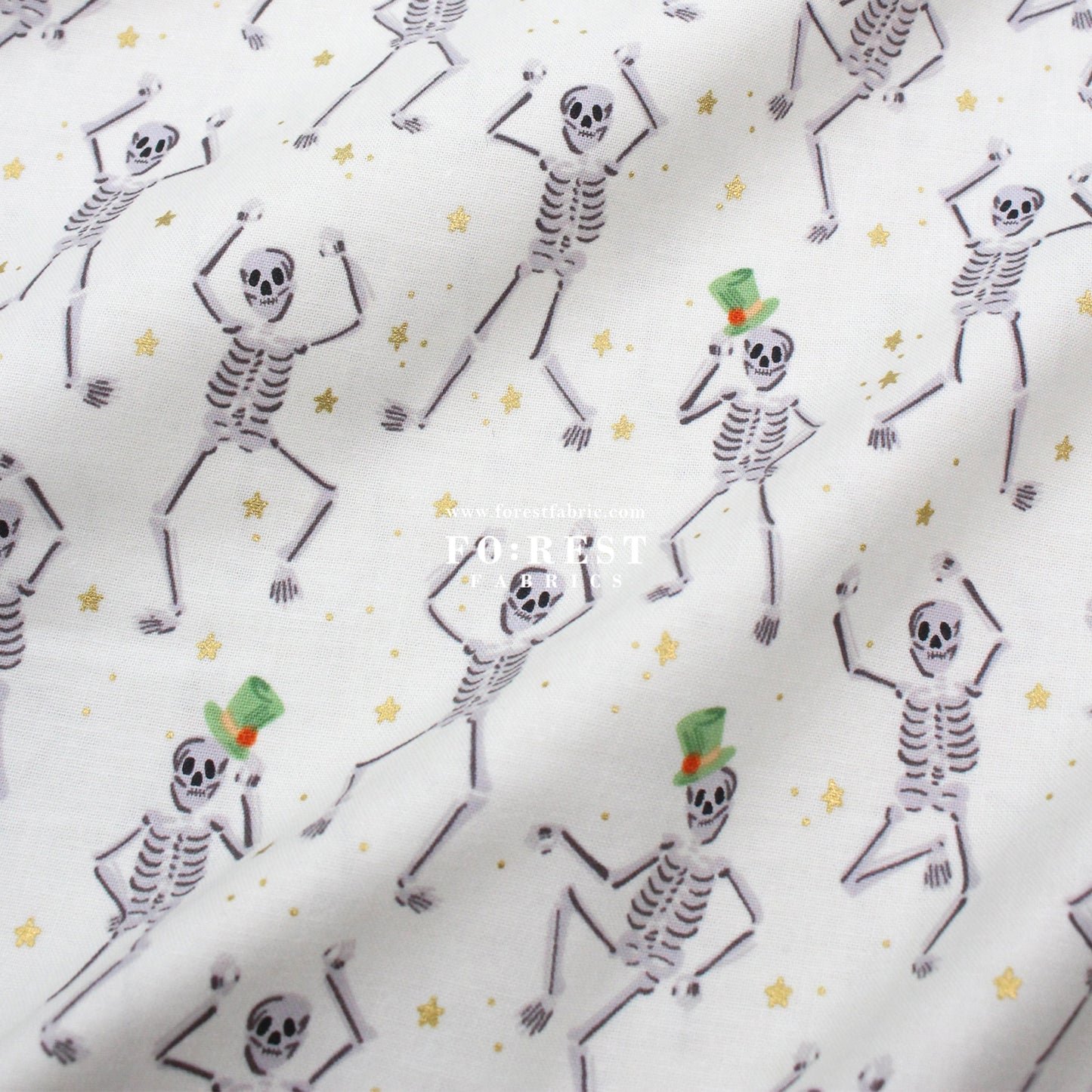 cotton - Skeletons Cream Metallic fabric