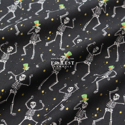 cotton - Skeletons Black Metallic fabric