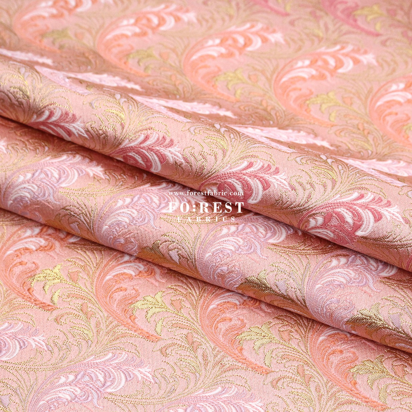 Gold Brocade - Flower fabric Pink