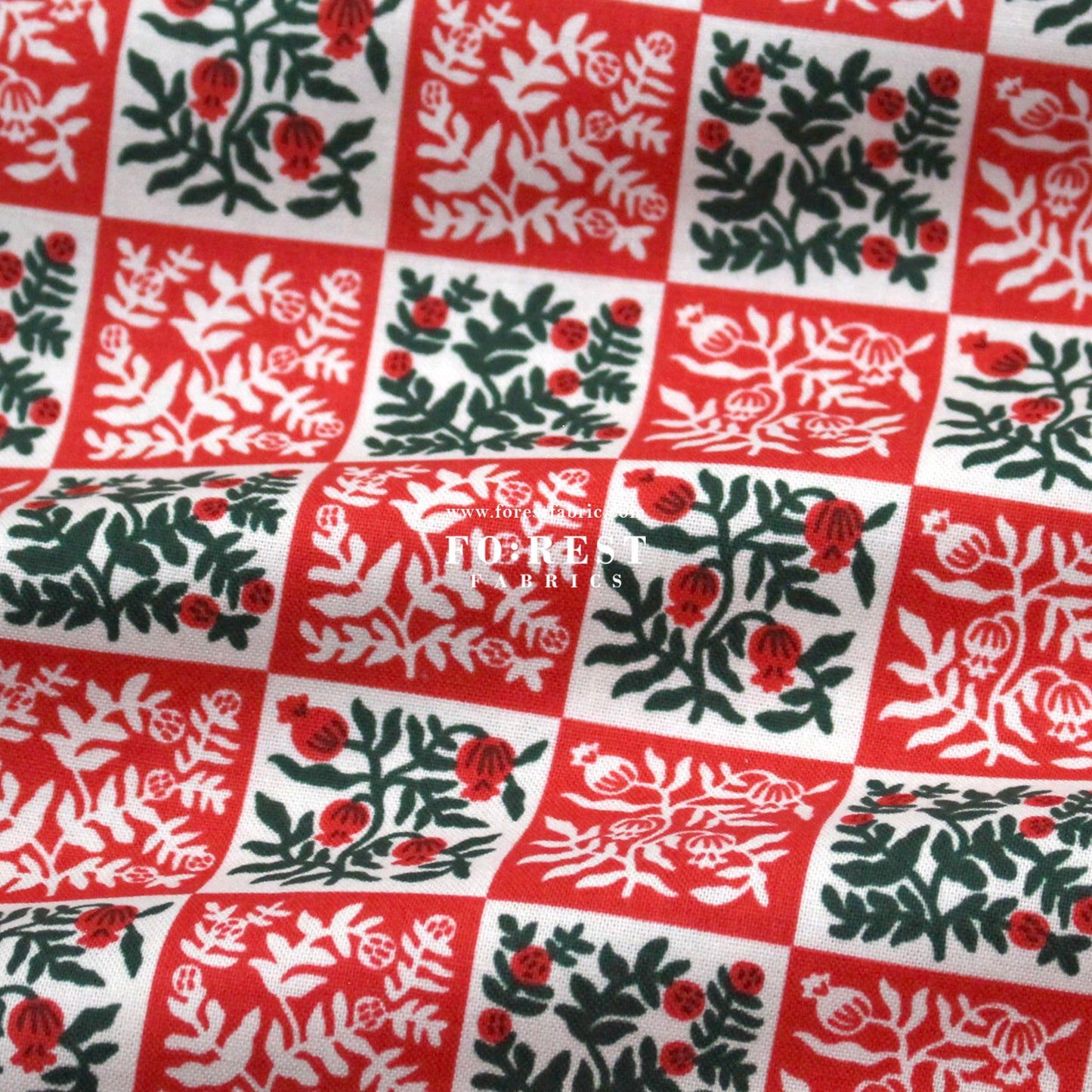 cotton - Yuletide Floral Red Fabric