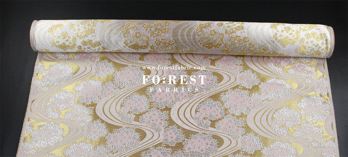 Gold Brocade - Flowing sakura fabric GoldPink