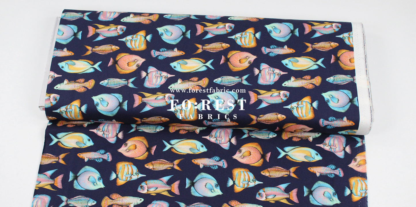 cotton - Tropical fish fabric Navy