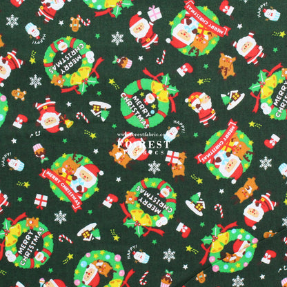 cotton - christmas santa fabric Green