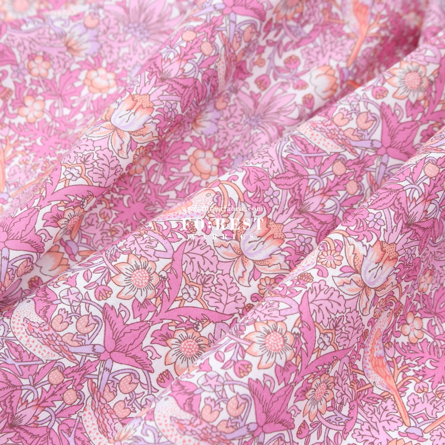 Liberty of London (Cotton Tana Lawn Fabric) - Strawberry thief spring Metalic E