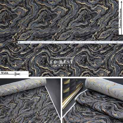 Gold Brocade - Marble II fabric BlackGray