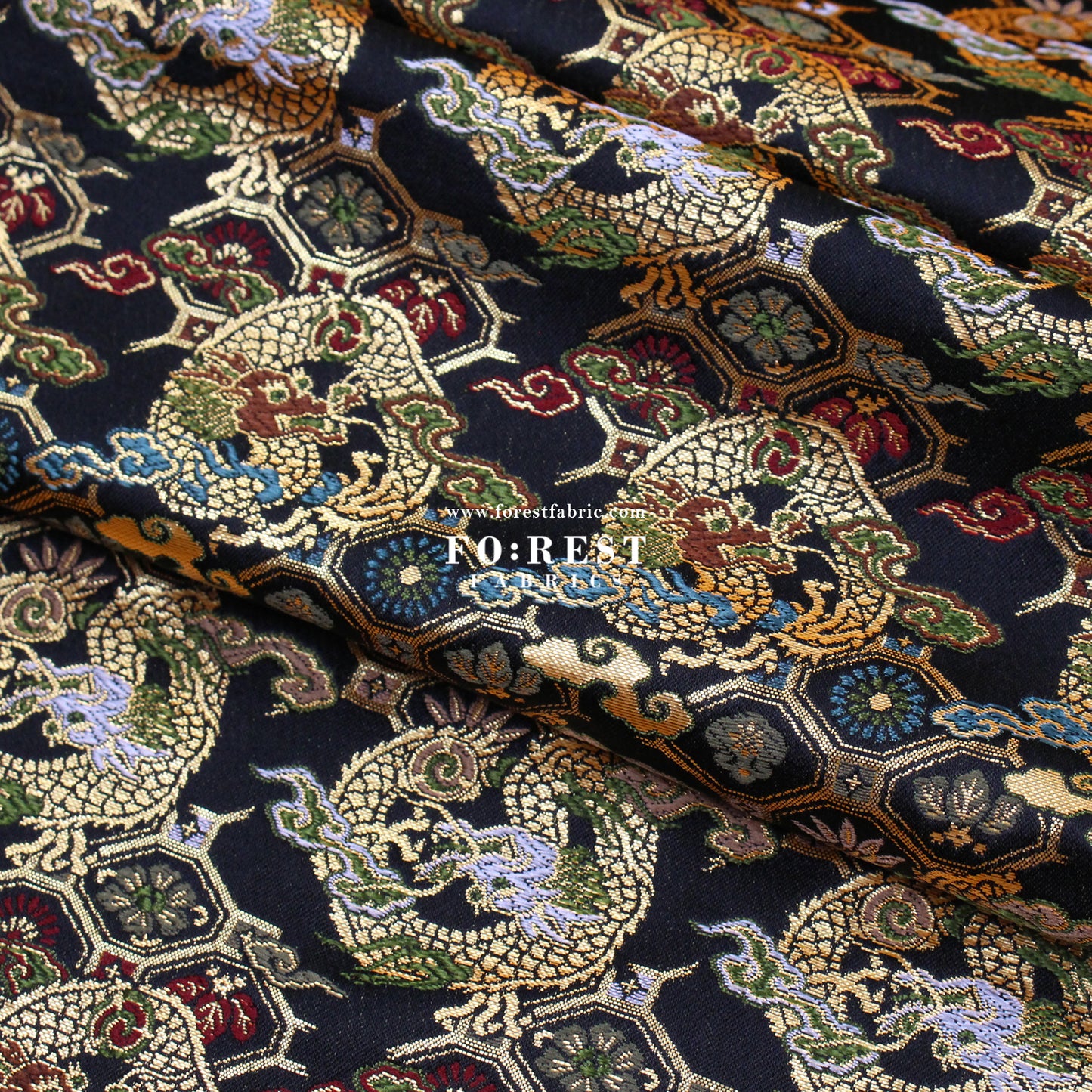 Gold Brocade - Dragon fabric Black