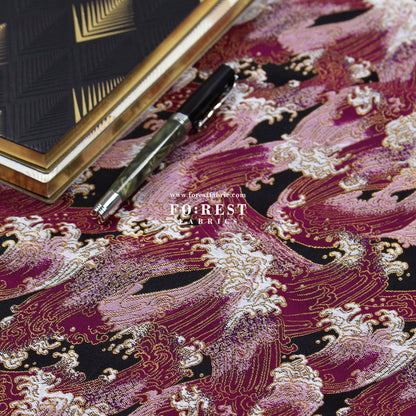 Gold Brocade - The Great Wave沖浪裏 fabric DarkPurple