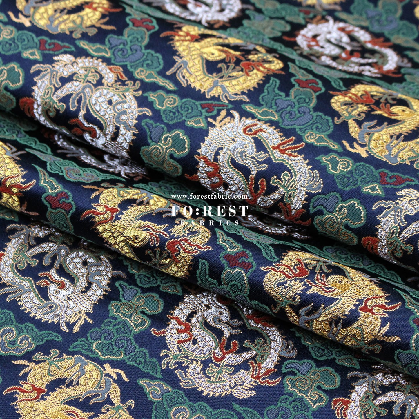 Gold Brocade - Dragon Cloud fabric Navy