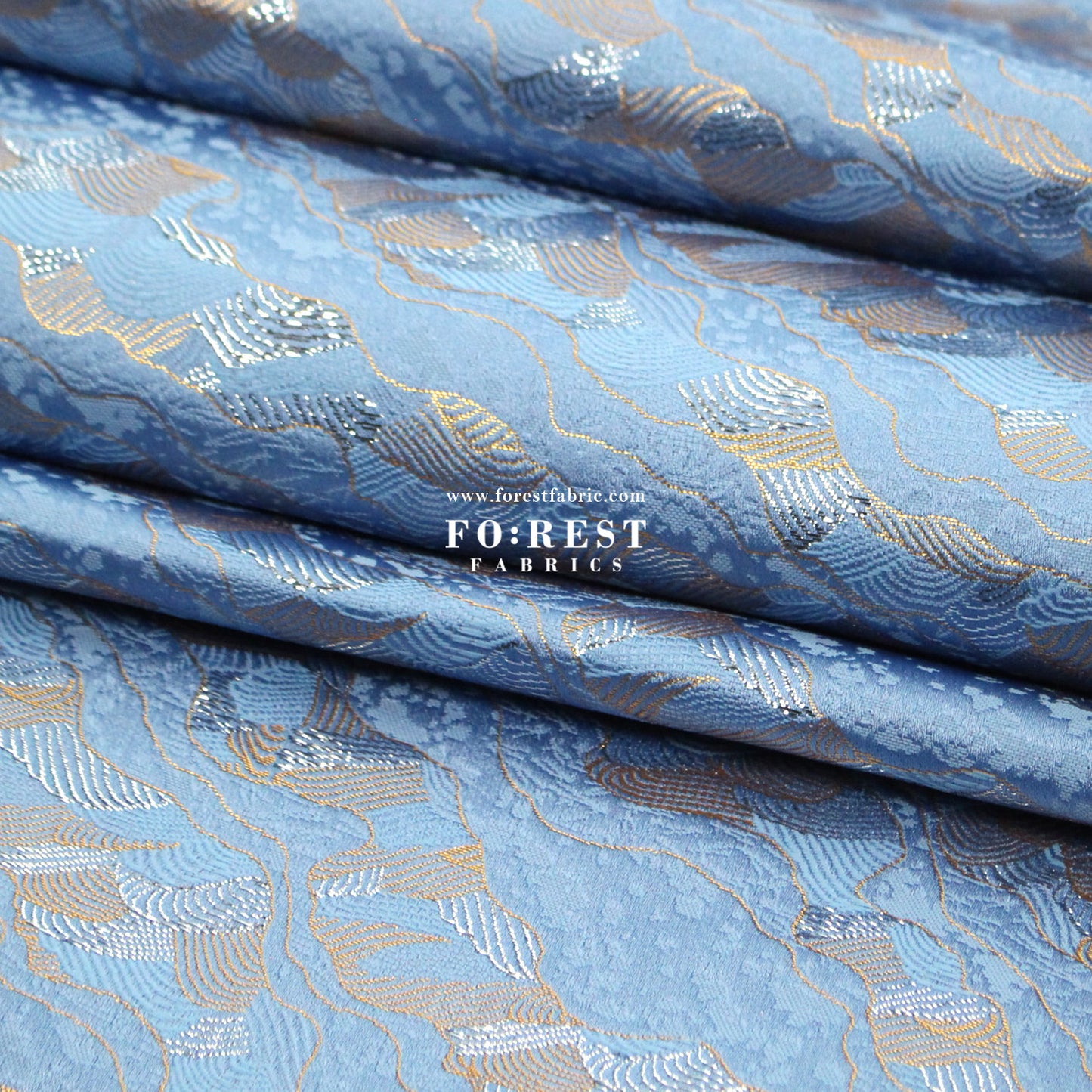 Gold Brocade - Cloud Wave flower fabric Blue