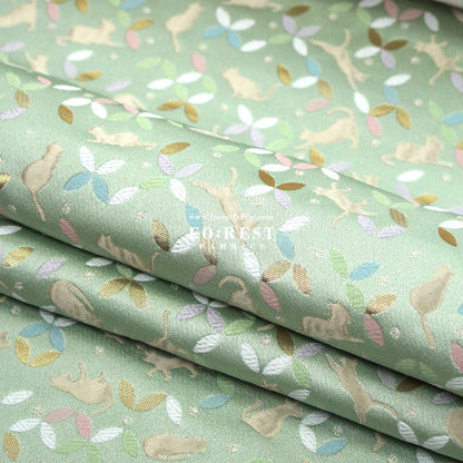 Gold Brocade - Shippo Cats fabric Light Green