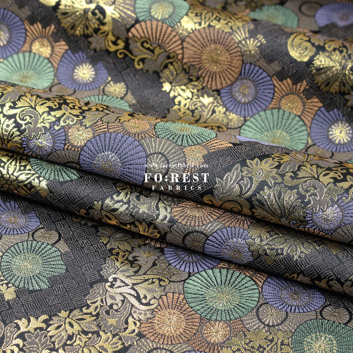 Gold Brocade - paper umbrellas fabric Black