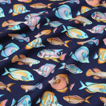 cotton - Tropical fish fabric Navy