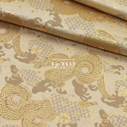 Gold Brocade - 火闘龍dragon fabric Gold
