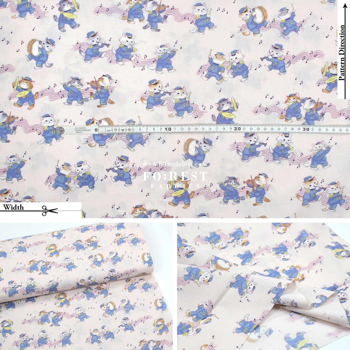 cotton - Cute Music Cats fabric Light Pink