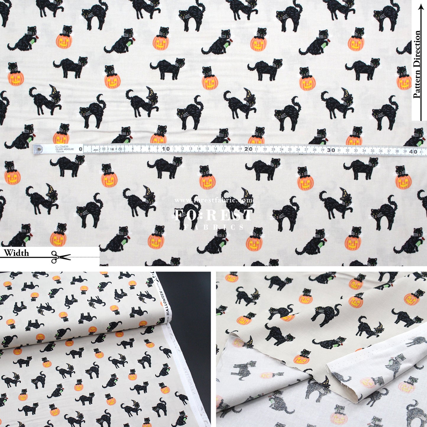 cotton - Black Cat Gray Metallic fabric