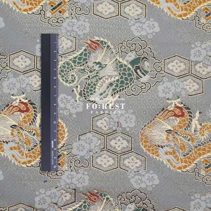 Gold Brocade - Dragon 六甲龍 fabric Gray