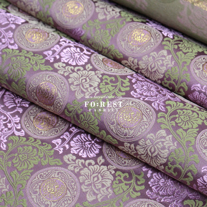 Gold brocade - Traditional Phoenix Japanese style KINRAN fabric PURPLE