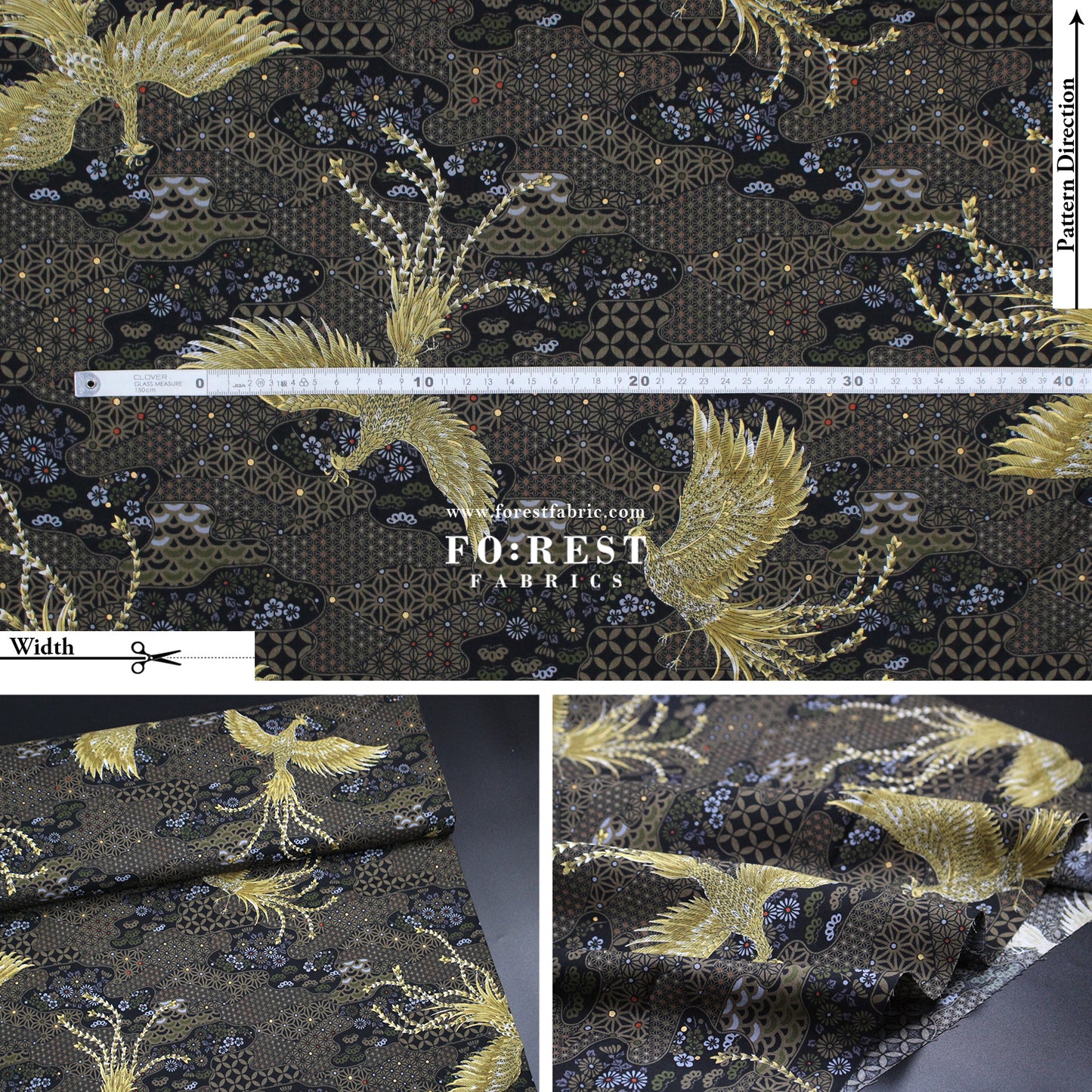 cotton - Phoenix with metallic fabric Black