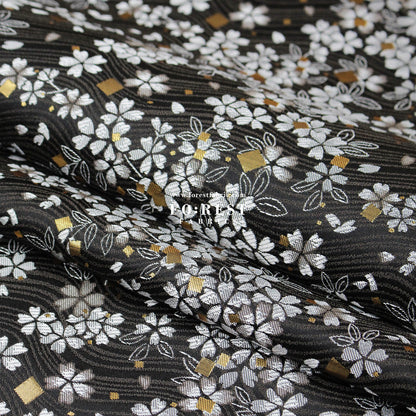 Gold Brocade - Square Sakura River fabric Black