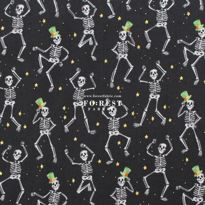 cotton - Skeletons Black Metallic fabric